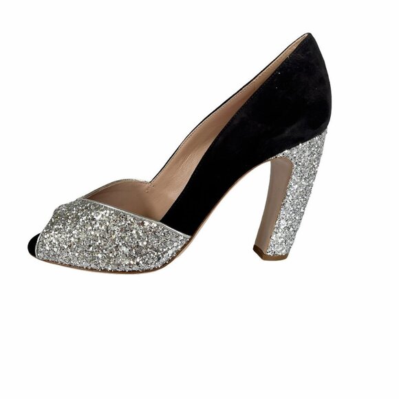 Miu Miu Shoes - Miu Miu 5K684C Glitter Women's Black and Silver High Heel Pumps, 36, 37, 38